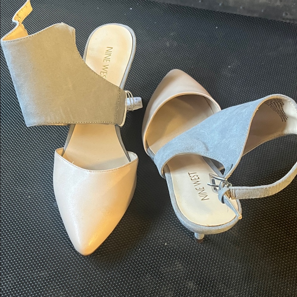 Nine West Gray and Tan Heels